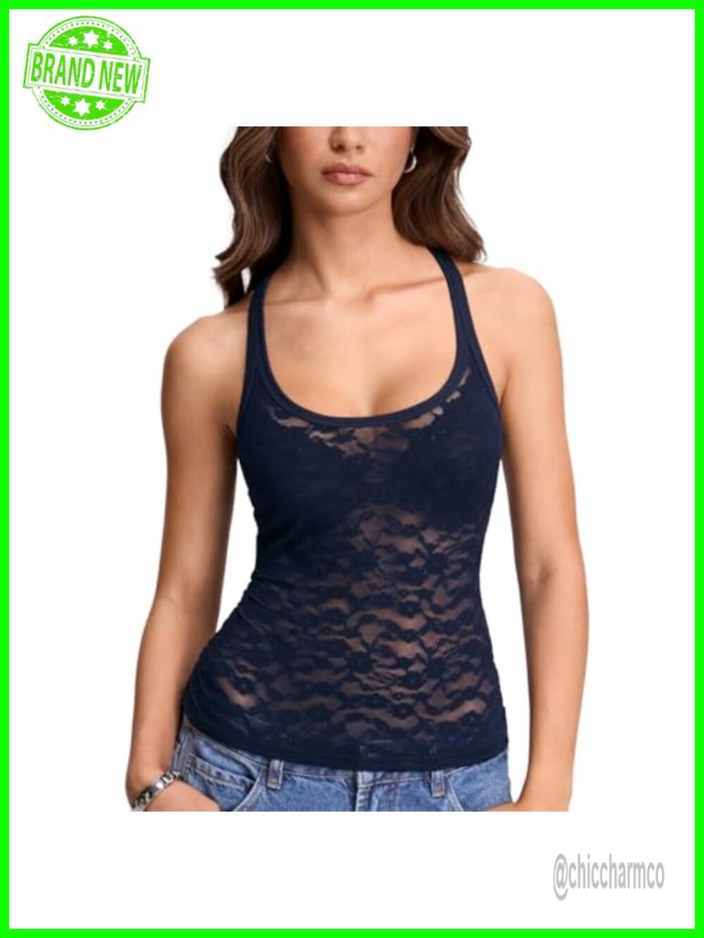 Lace Cami Tank Top Slim Fit Sleeveless U-Neck Layering Y2K Going Out